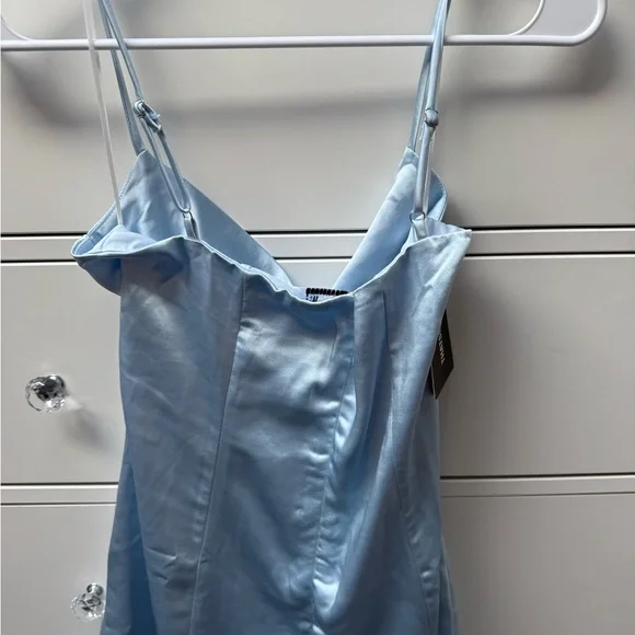 Elegant Light Blue Satin Dress - Picture 5 of 5